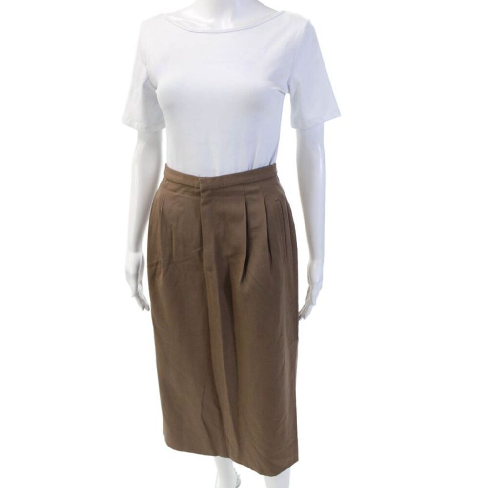 Saks Fifth Avenue Womens Zipper Fly Knee Length Pencil Skirt Brown Wool Size 8